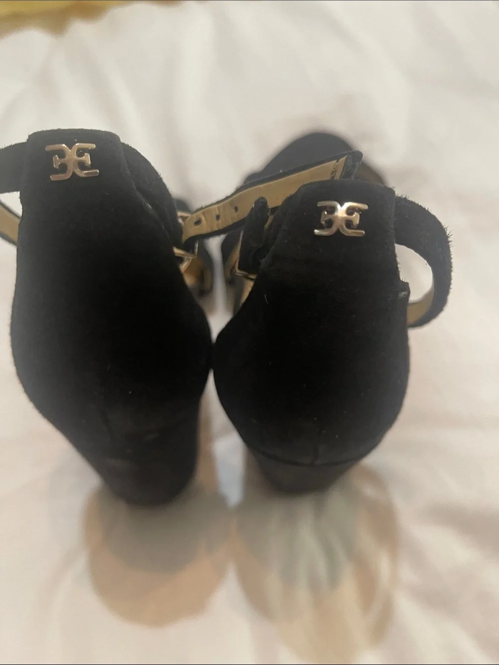 Sam edelman black leather suede block heel ankle strap sandals new sz 10 m